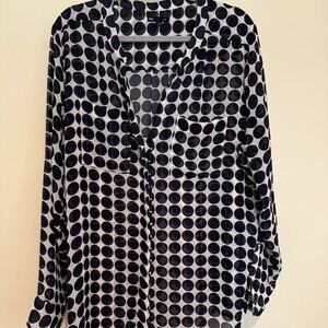 Gap Navy Blue Polka Dot Sheer Blouse, Size XXL